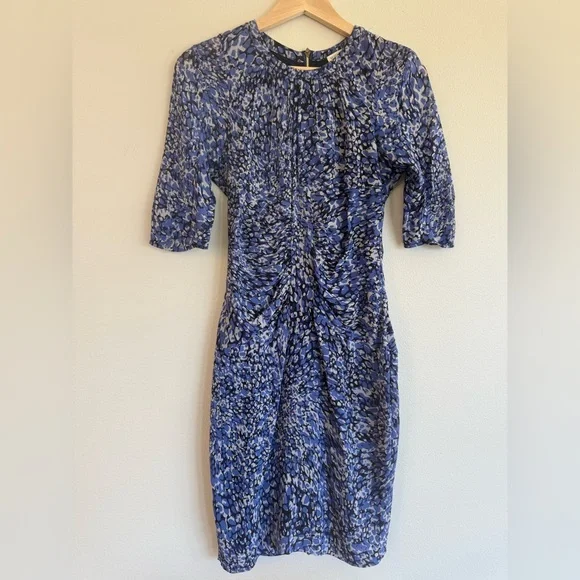 Whistles Bella Silk Dress Blue Multipetal Kate Middleton Size 4 - Picture 3 of 9
